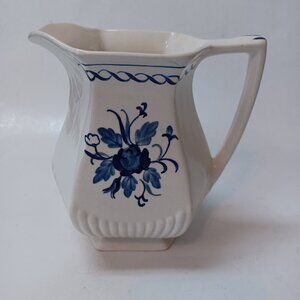 William Adams Baltic Blue Floral Pitcher Real English Ironstone Small Chip